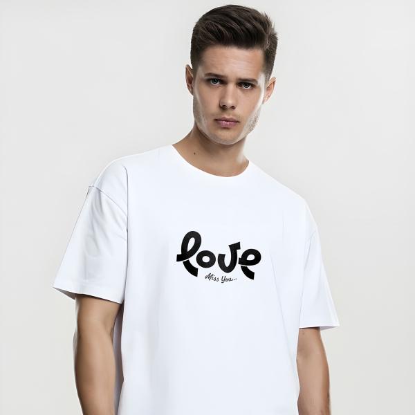 Love Miss You Typography Oversized T-Shirt | 100% Cotton | Personal Expression Tee | Black & White