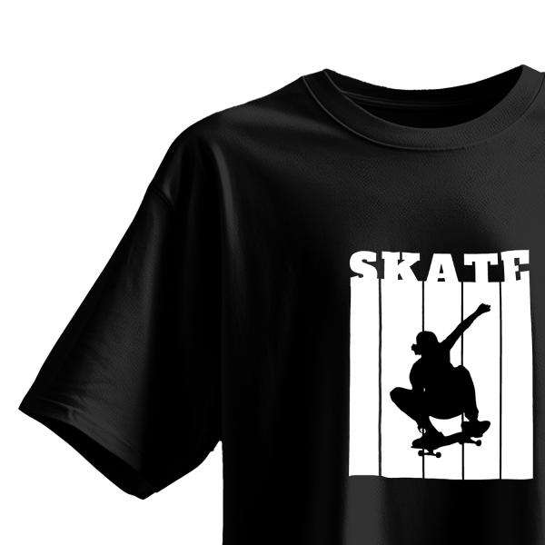 Skateboarder Silhouette Oversized T-Shirt | 100% Cotton Streetwear Tee | Black & White Skate Culture Shirt
