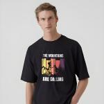 The Mountains Are Calling Oversized Adventure T-Shirt | 100% Cotton | Retro Sunset Hiking Tee | Black & White